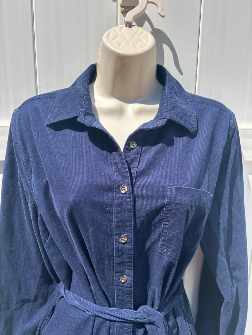 Lands’ End Corduroy Shirt Dress Classic Navy Button-Front with Pockets | Sz Med - Picture 3 of 8
